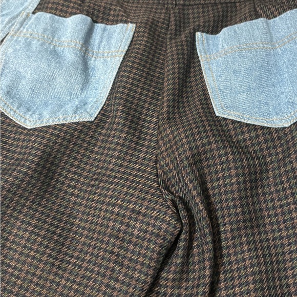Steve J & Yoni P Korean designed casual pants. Houndstooth print, brown, denim. - Picture 5 of 16